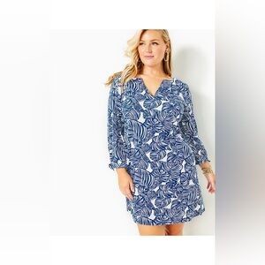 Lilly Pulitzer catch 3/4 sleeve Aegean navy beach path dress size m